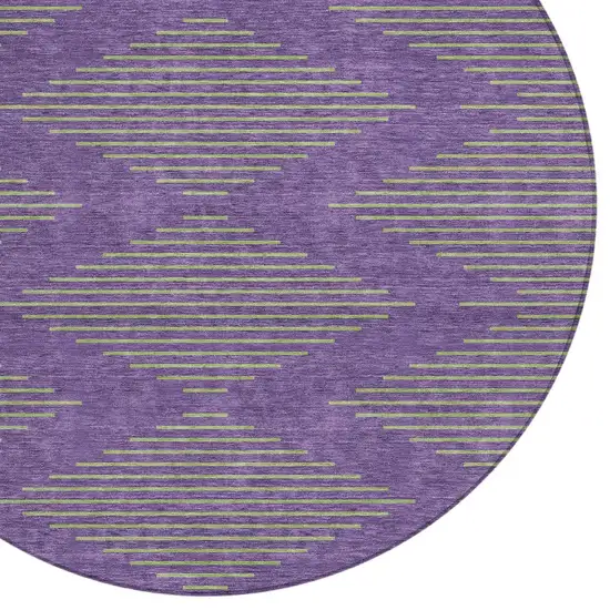 8' Purple And Green Round Geometric Washable Indoor Outdoor Area Rug Photo 4