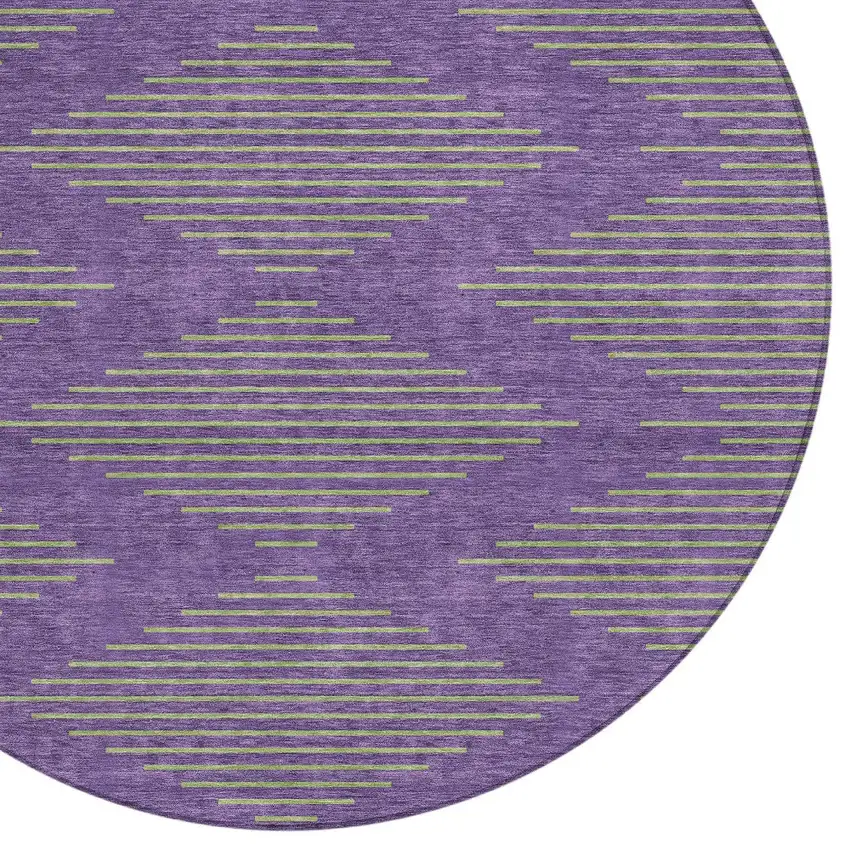 8' Purple And Green Round Geometric Washable Indoor Outdoor Area Rug Photo 4