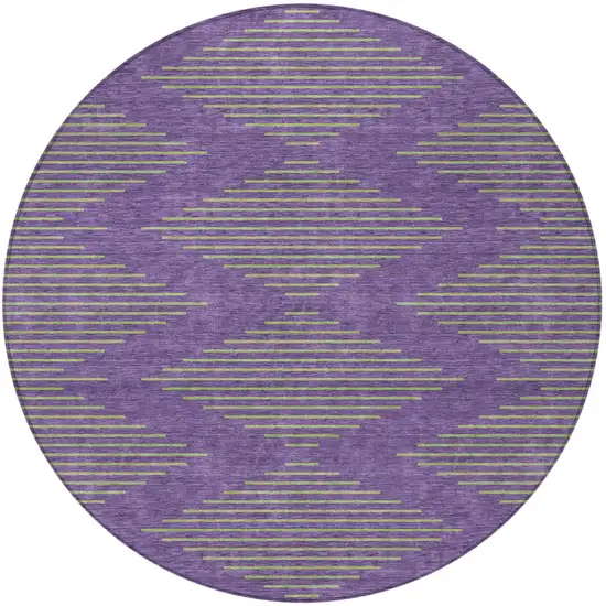 8' Purple And Green Round Geometric Washable Indoor Outdoor Area Rug Photo 5