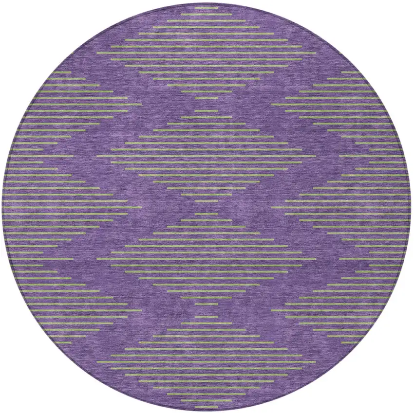 8' Purple And Green Round Geometric Washable Indoor Outdoor Area Rug Photo 5