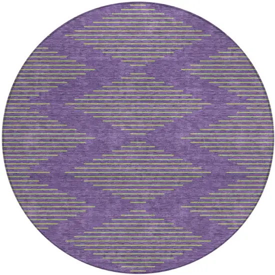 8' Purple And Green Round Geometric Washable Indoor Outdoor Area Rug Photo 2