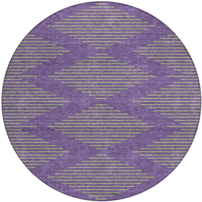 8' Purple And Green Round Geometric Washable Indoor Outdoor Area Rug Photo 2