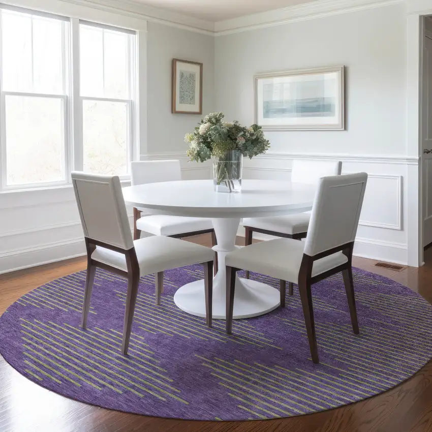 8' Purple And Green Round Geometric Washable Indoor Outdoor Area Rug Photo 7