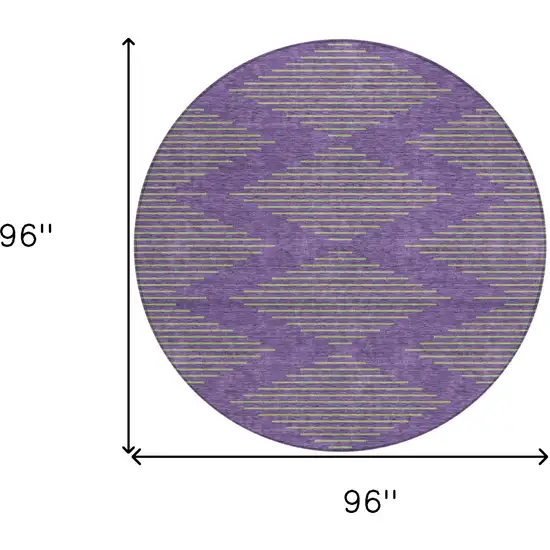 8' Purple And Green Round Geometric Washable Indoor Outdoor Area Rug Photo 3