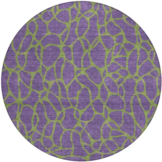 8' Purple And Green Round Geometric Washable Indoor Outdoor Area Rug Photo 2