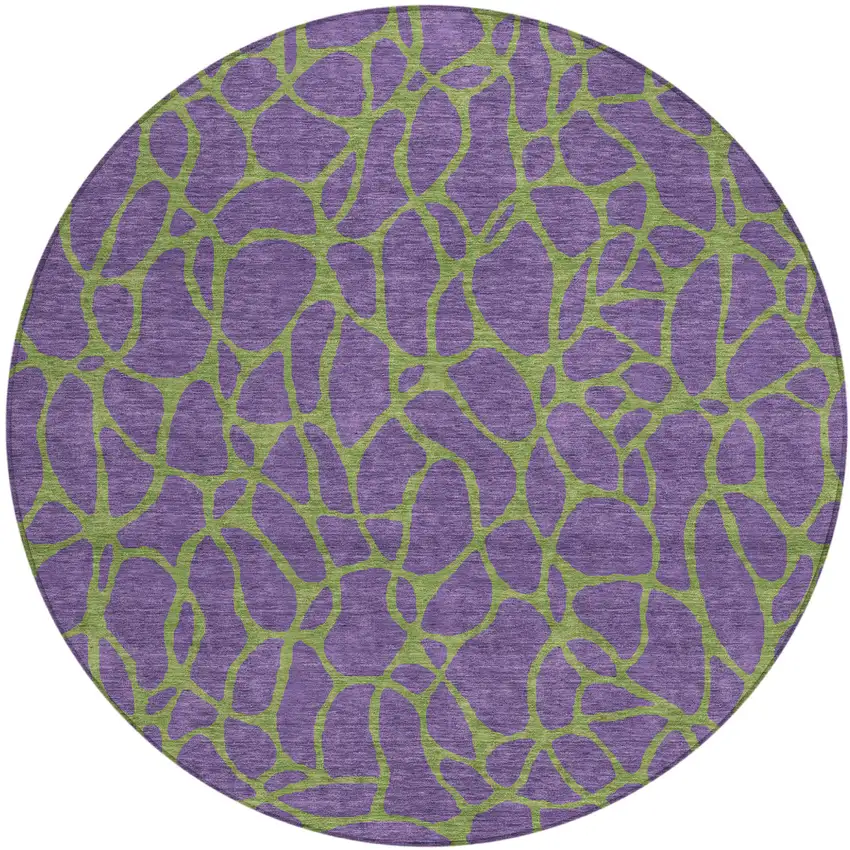 8' Purple And Green Round Geometric Washable Indoor Outdoor Area Rug Photo 2