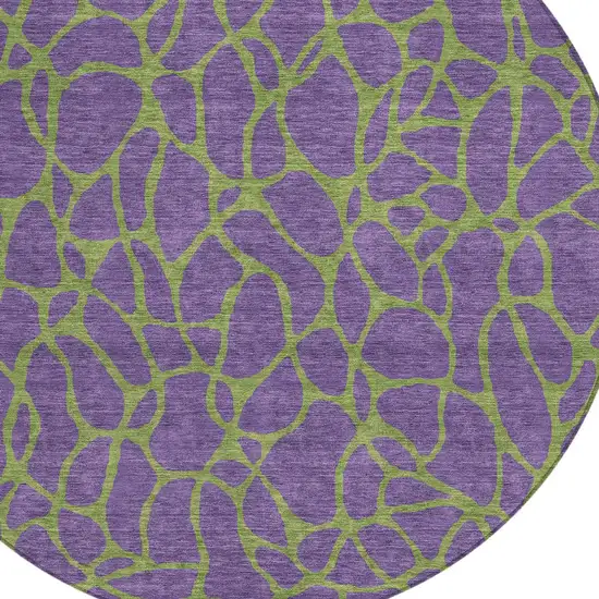 8' Purple And Green Round Geometric Washable Indoor Outdoor Area Rug Photo 4