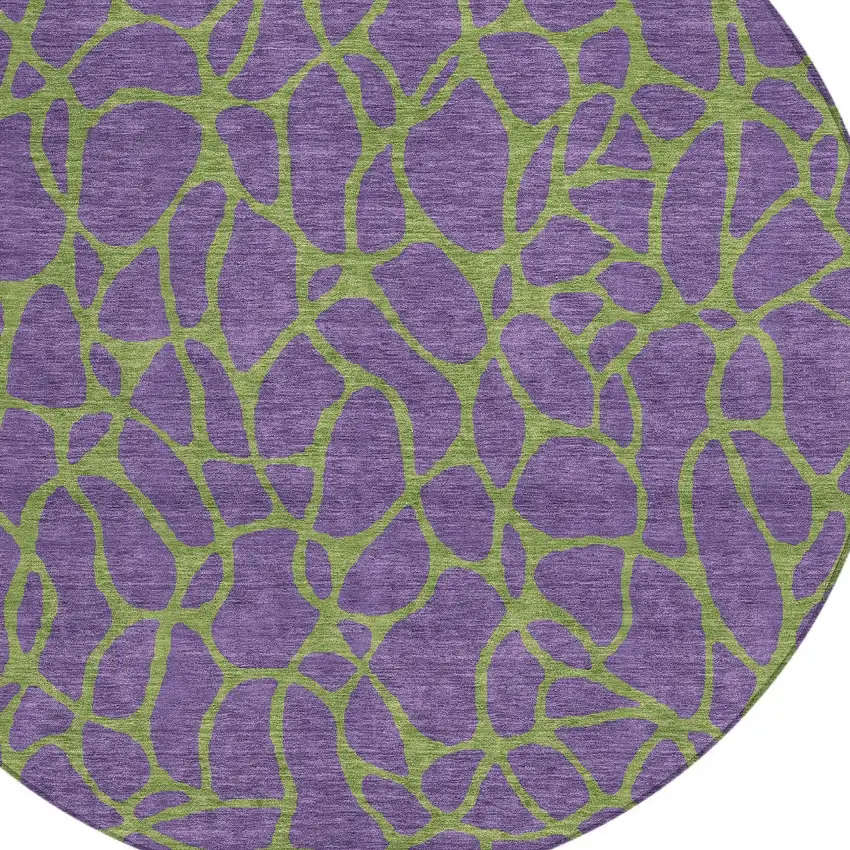 8' Purple And Green Round Geometric Washable Indoor Outdoor Area Rug Photo 4