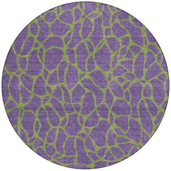 8' Purple And Green Round Geometric Washable Indoor Outdoor Area Rug Photo 5