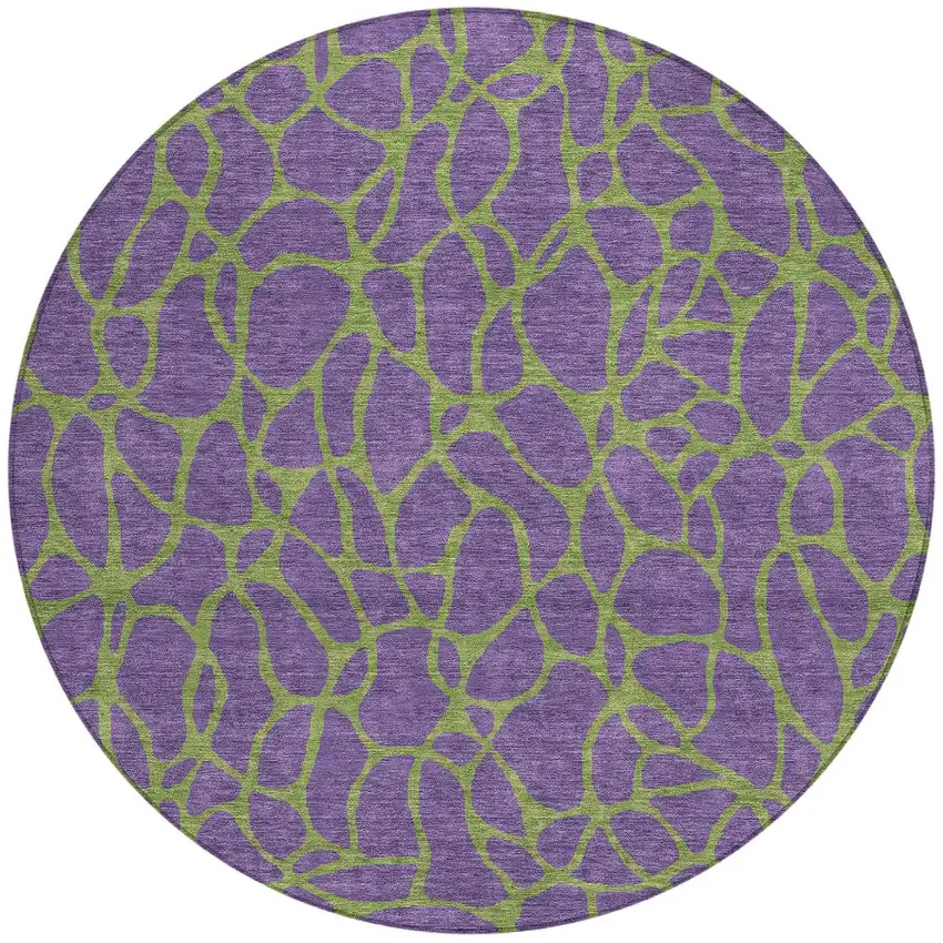 8' Purple And Green Round Geometric Washable Indoor Outdoor Area Rug Photo 5