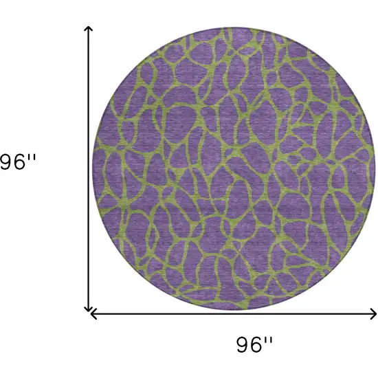 8' Purple And Green Round Geometric Washable Indoor Outdoor Area Rug Photo 3