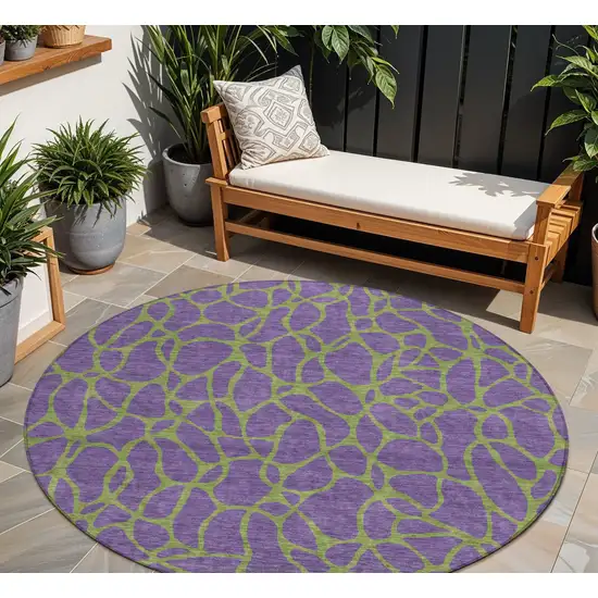 8' Purple And Green Round Geometric Washable Indoor Outdoor Area Rug Photo 1