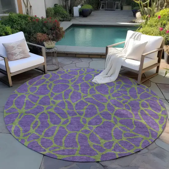 8' Purple And Green Round Geometric Washable Indoor Outdoor Area Rug Photo 6