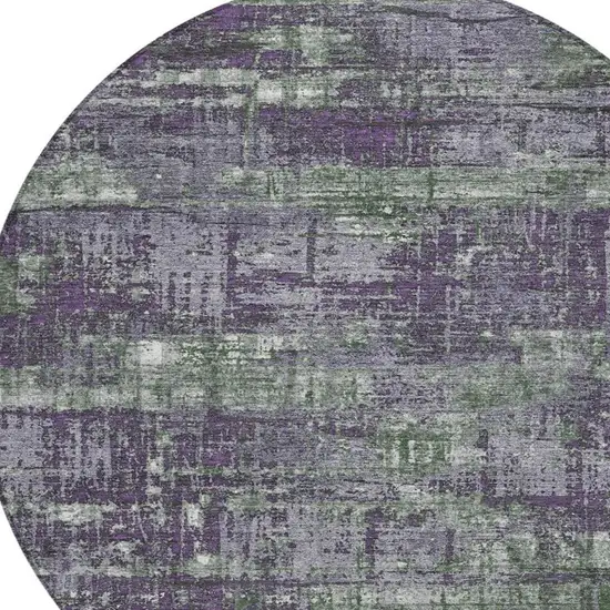 8' Purple And Green Round Geometric Washable Indoor Outdoor Area Rug Photo 8