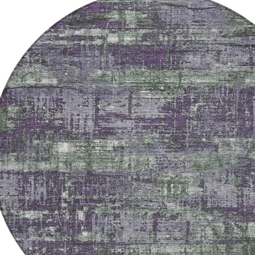 8' Purple And Green Round Geometric Washable Indoor Outdoor Area Rug Photo 8