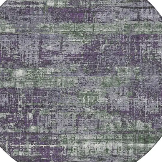 8' Purple And Green Round Geometric Washable Indoor Outdoor Area Rug Photo 4