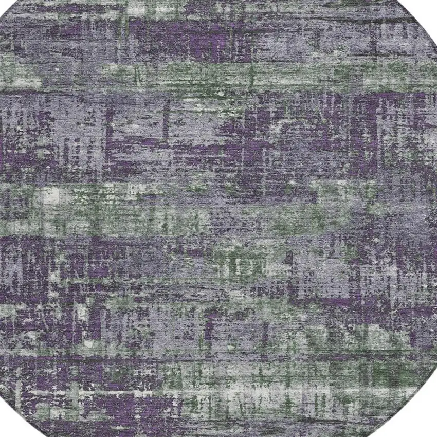 8' Purple And Green Round Geometric Washable Indoor Outdoor Area Rug Photo 4
