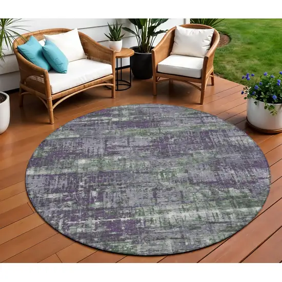 8' Purple And Green Round Geometric Washable Indoor Outdoor Area Rug Photo 2