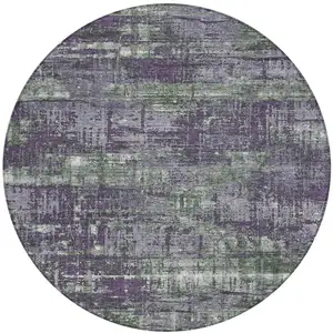 Photo of 8' Purple And Green Round Geometric Washable Indoor Outdoor Area Rug
