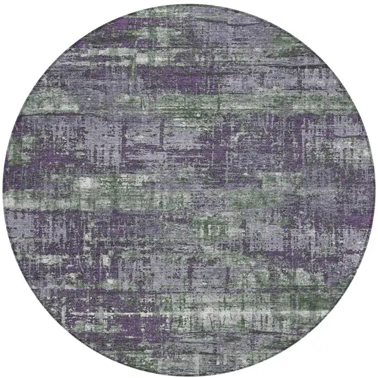 8' Purple And Green Round Geometric Washable Indoor Outdoor Area Rug Photo 1