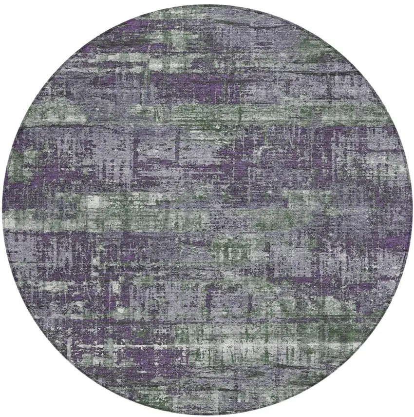 8' Purple And Green Round Geometric Washable Indoor Outdoor Area Rug Photo 1