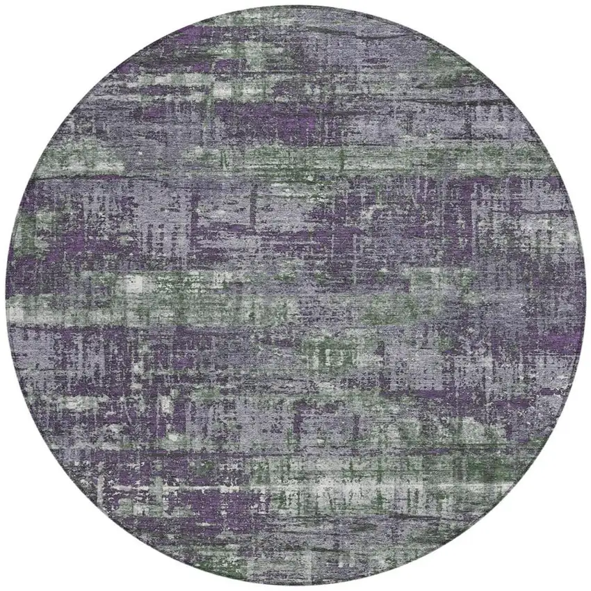 8' Purple And Green Round Geometric Washable Indoor Outdoor Area Rug Photo 3