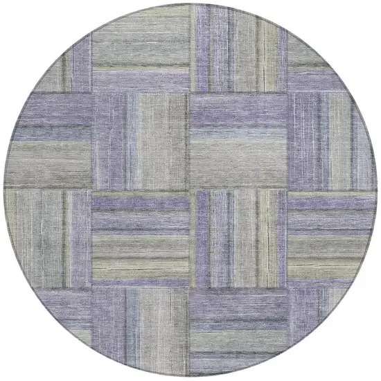 8' Purple And Green Round Geometric Washable Indoor Outdoor Area Rug Photo 4