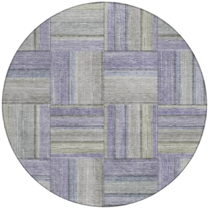 8' Purple And Green Round Geometric Washable Indoor Outdoor Area Rug Photo 4