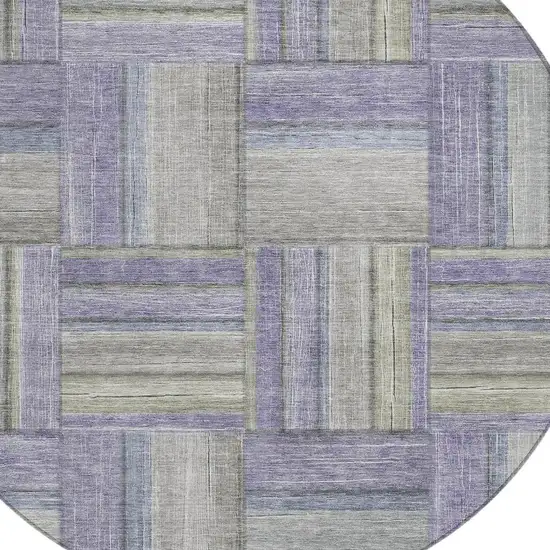 8' Purple And Green Round Geometric Washable Indoor Outdoor Area Rug Photo 7