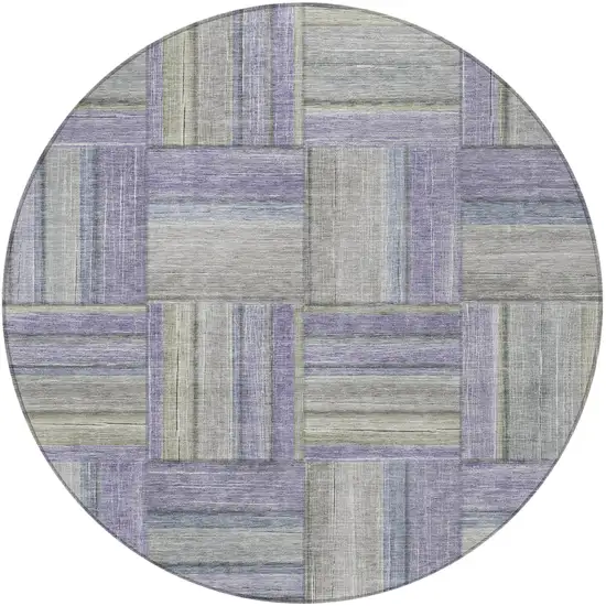 8' Purple And Green Round Geometric Washable Indoor Outdoor Area Rug Photo 5