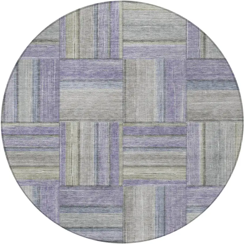 8' Purple And Green Round Geometric Washable Indoor Outdoor Area Rug Photo 5