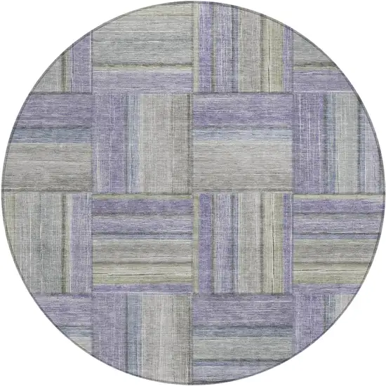 8' Purple And Green Round Geometric Washable Indoor Outdoor Area Rug Photo 2