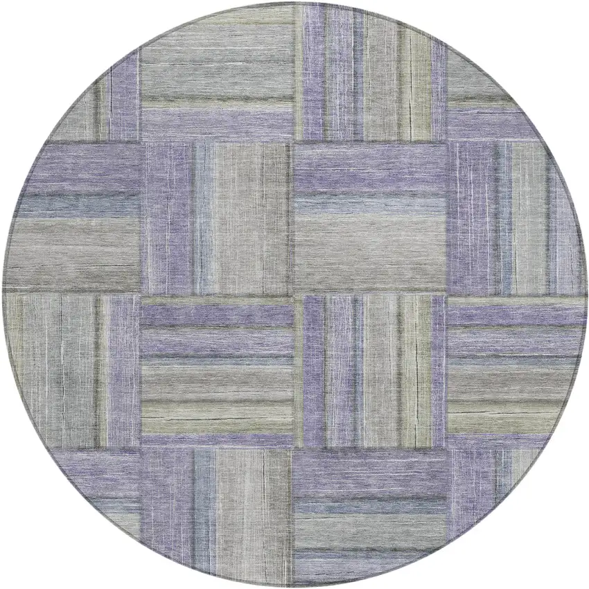 8' Purple And Green Round Geometric Washable Indoor Outdoor Area Rug Photo 2