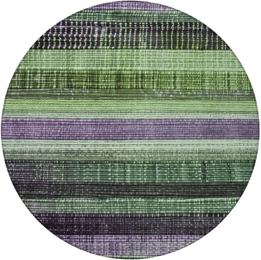 8' Purple And Green Round Striped Washable Indoor Outdoor Area Rug Photo 3