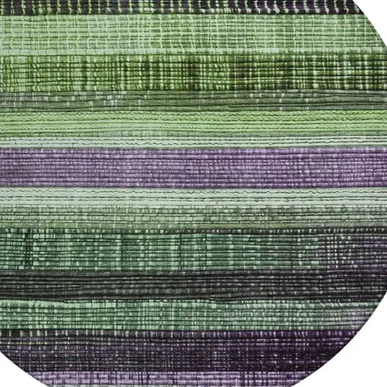 8' Purple And Green Round Striped Washable Indoor Outdoor Area Rug Photo 4