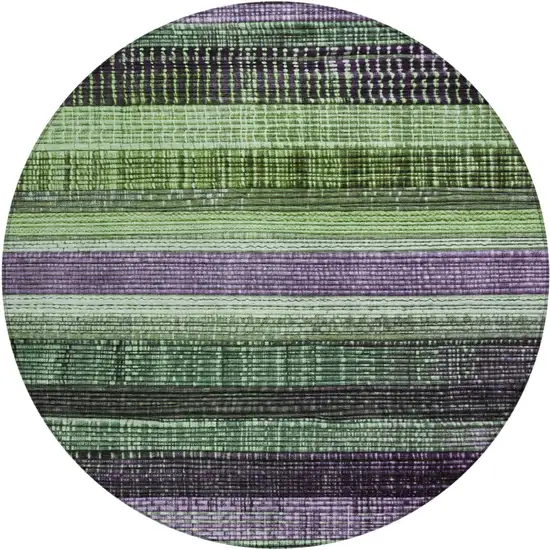 8' Purple And Green Round Striped Washable Indoor Outdoor Area Rug Photo 1