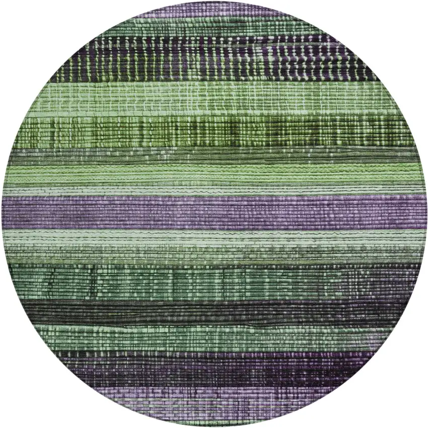 8' Purple And Green Round Striped Washable Indoor Outdoor Area Rug Photo 1