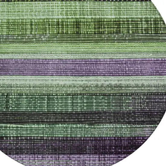 8' Purple And Green Round Striped Washable Indoor Outdoor Area Rug Photo 8