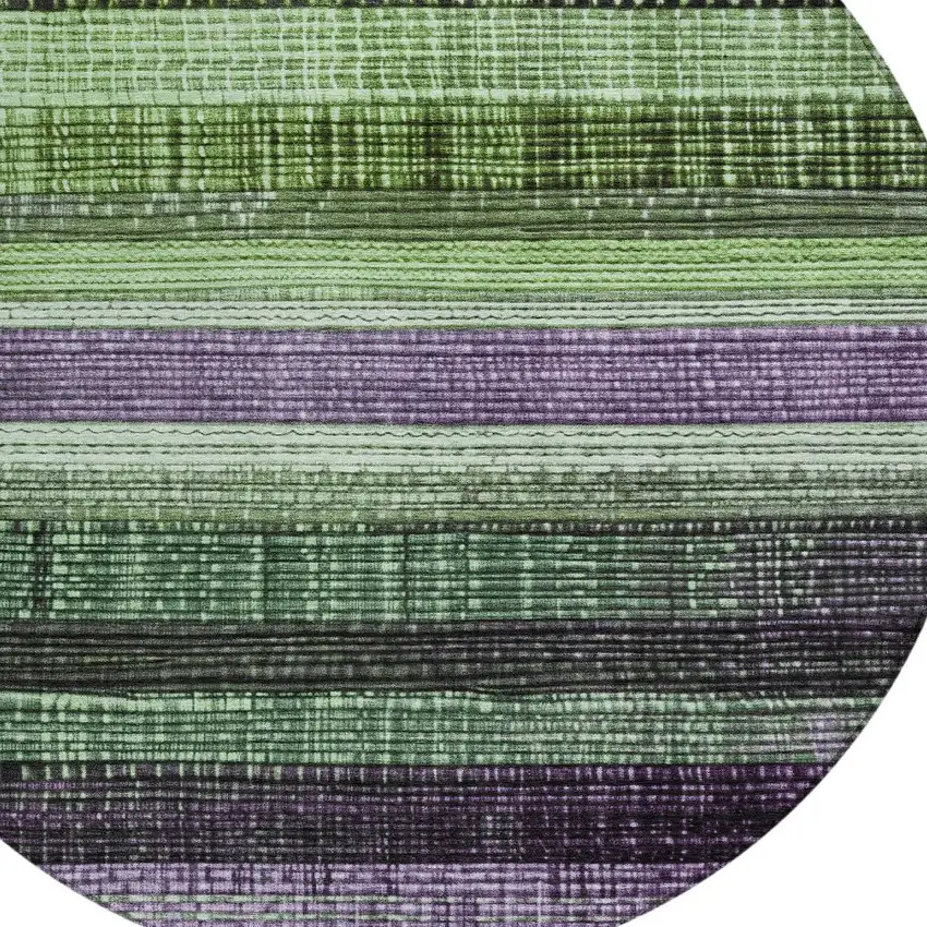 8' Purple And Green Round Striped Washable Indoor Outdoor Area Rug Photo 8