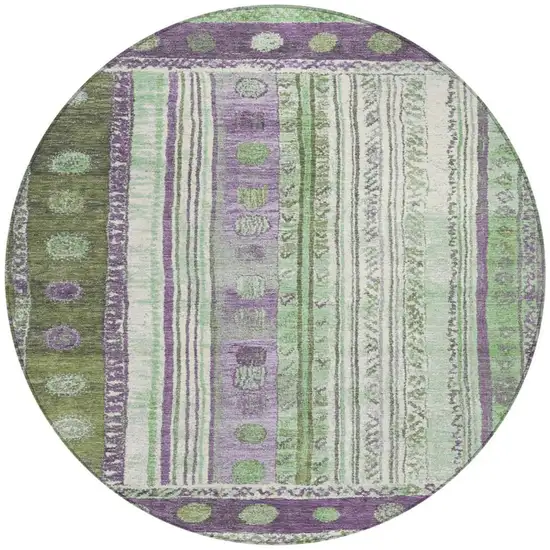 8' Purple And Green Round Striped Washable Indoor Outdoor Area Rug Photo 3