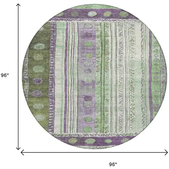 8' Purple And Green Round Striped Washable Indoor Outdoor Area Rug Photo 9