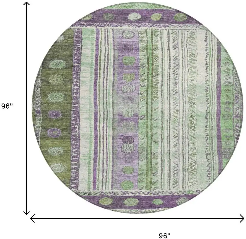 8' Purple And Green Round Striped Washable Indoor Outdoor Area Rug Photo 9