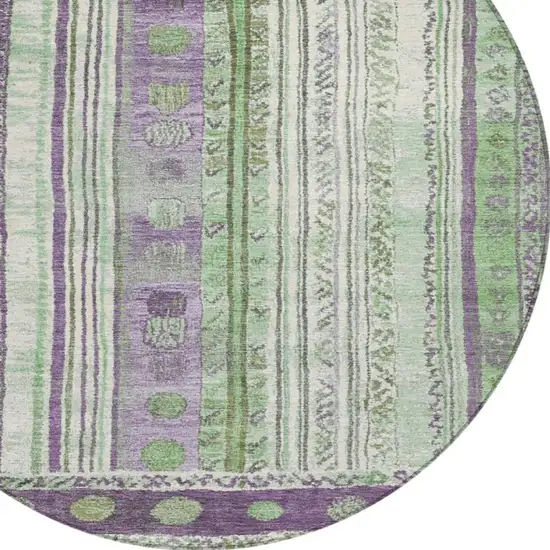 8' Purple And Green Round Striped Washable Indoor Outdoor Area Rug Photo 8