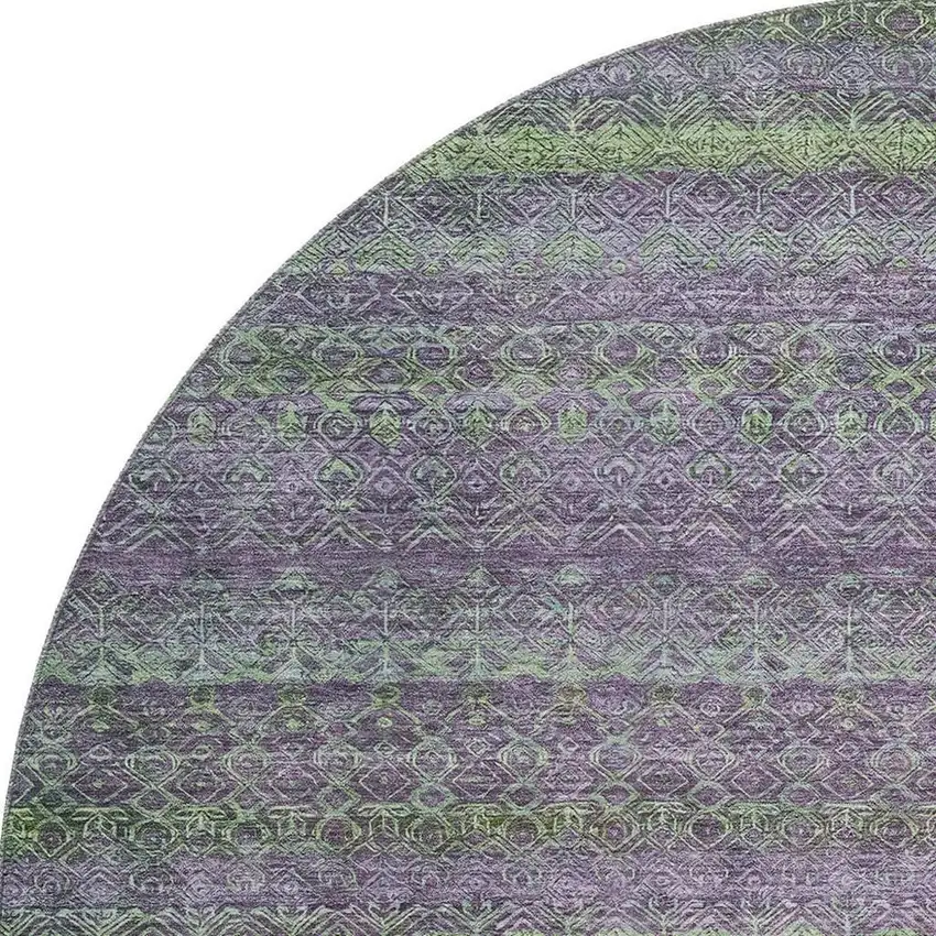 8' Purple And Green Striped Washable Round Rug With UV Protection Photo 4