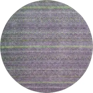 Photo of 8' Purple And Green Striped Washable Round Rug With UV Protection