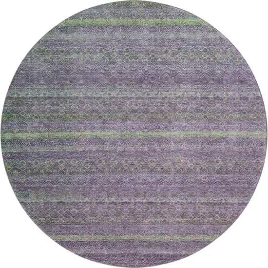 8' Purple And Green Striped Washable Round Rug With UV Protection Photo 1