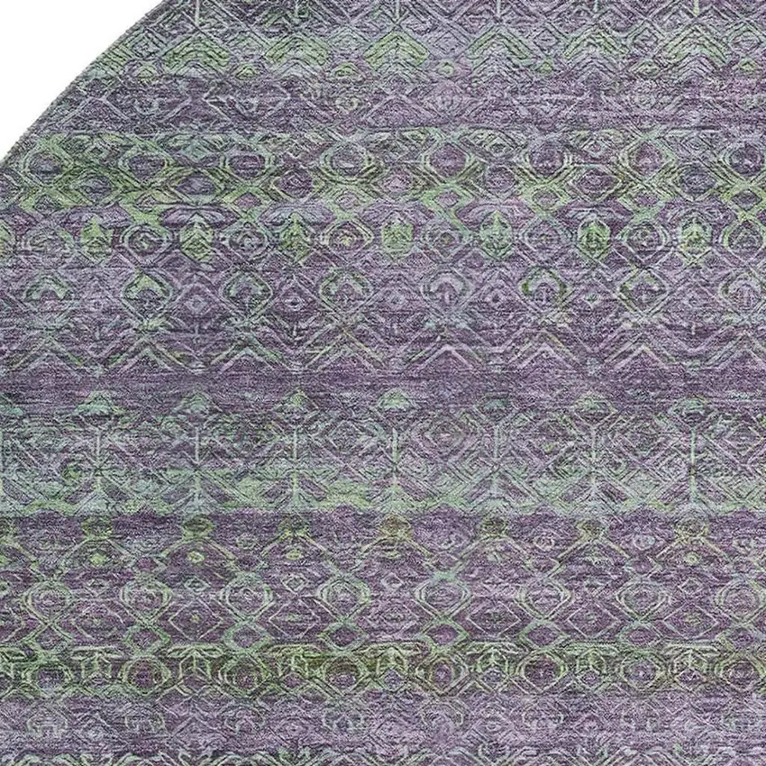 8' Purple And Green Striped Washable Round Rug With UV Protection Photo 3