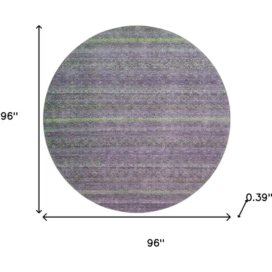8' Purple And Green Striped Washable Round Rug With UV Protection Photo 8