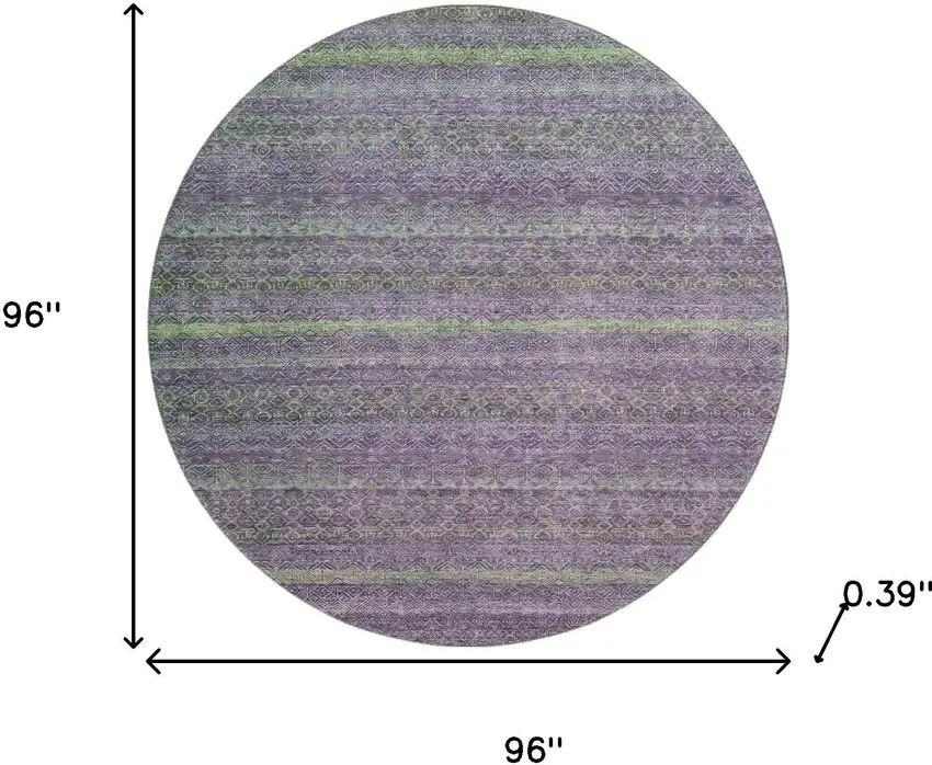 8' Purple And Green Striped Washable Round Rug With UV Protection Photo 8