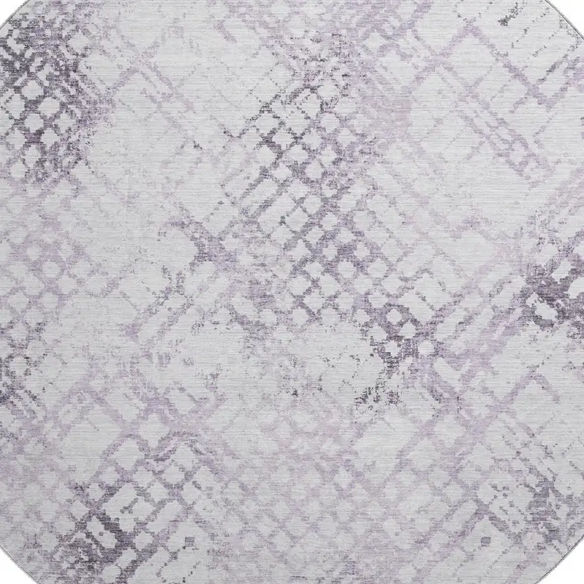 8' Purple And Ivory Abstract Geometric Washable Round Rug With UV Protection Photo 3